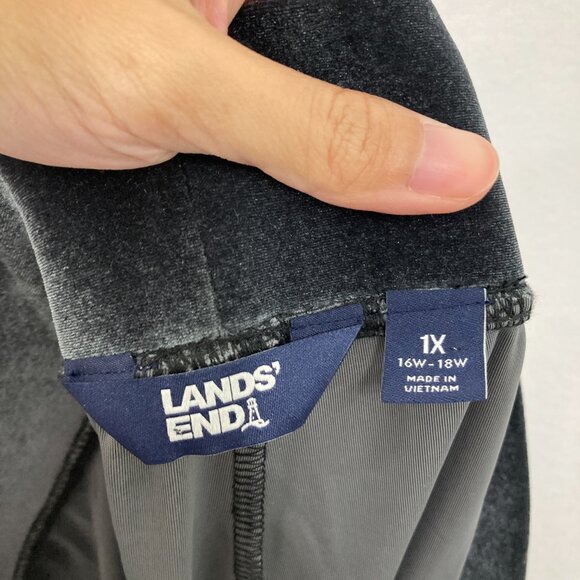 Lands' End size 1X Gray Velvet Stretch Pull-on Wide Leg Ankle Pants - Picture 2 of 9